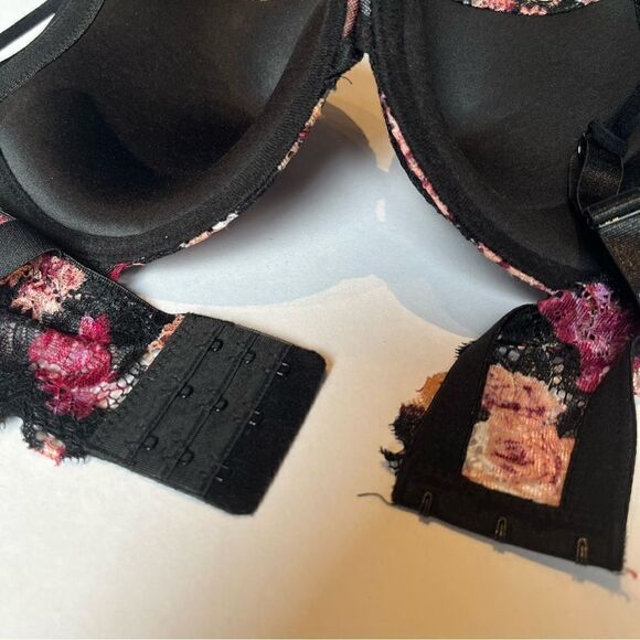 Beautiful Bebe Bra Push Up 34DD Black with pink multi color design and lace - Picture 3 of 7